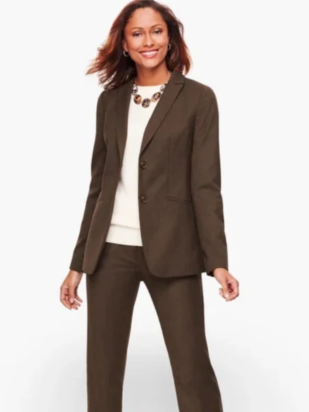 Talbots Italian Luxe Flannel Brown Blazer 10 petite